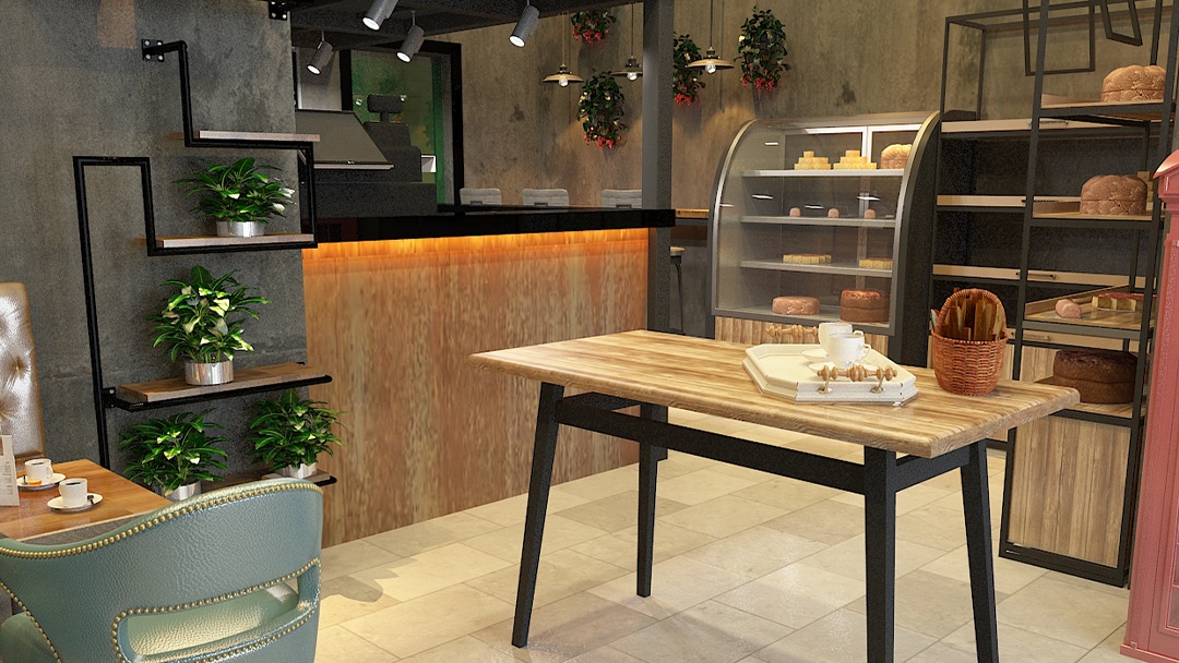 杭州原木風烘焙店裝修設計